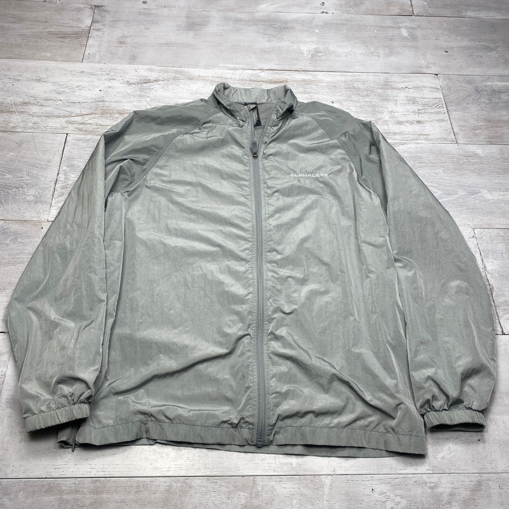 Alphalete Windbreaker Jacket Mens Large Grey Mesh Lined Full Zip Active Running